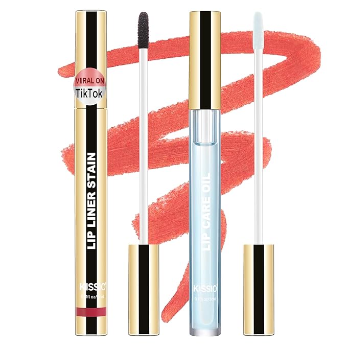 KISSIO Lip Stain Set,Peel Off Lip Liner Stain and Lip Care Oil,Transfer Proof,Long Lasting and Waterproof Lip Tint,Matte Finish,Lip Combo,07 Berry