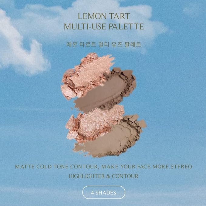 FreshO2 x Pony | Lemon tart multi-use Palette | 2 shades of highlight and 2 shades of contour｜ Delicate pearl like shimmer, super smooth | Made In Taiwan | Vegan Cruelty Free