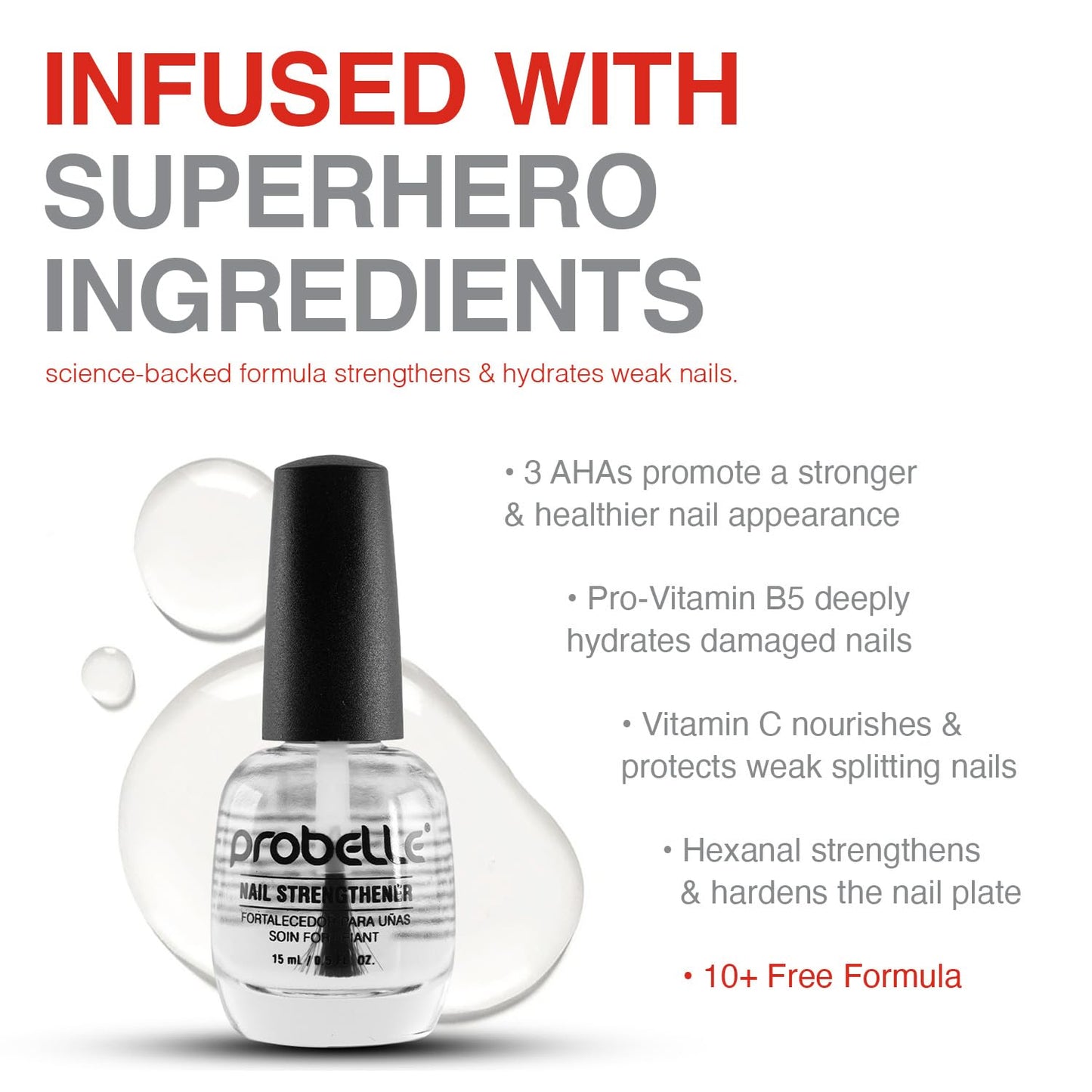 Probelle Nail Strengthener and growth, Natural Nail Strengthening Clear Nail Polish Repair Treatment, Nail Growth & Conditioning, Stops Splits, Chips, Cracks & Strengthens Damaged and Thin Nails