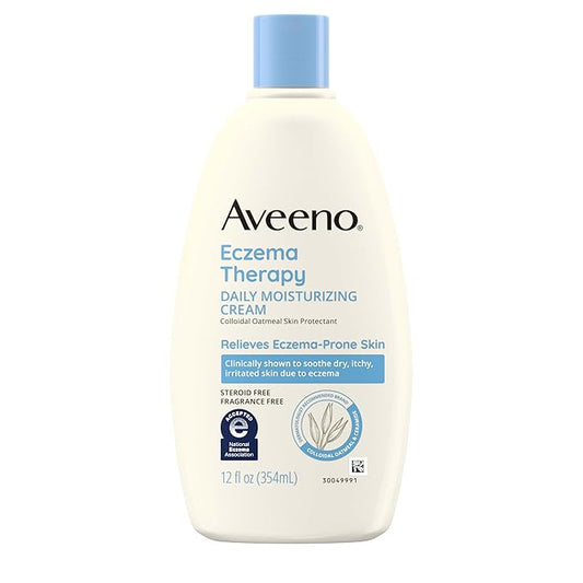Aveeno Eczema Therapy Daily Moisturizing Body Cream for Sensitive Skin, Soothing Eczema Relief Cream, Colloidal Oatmeal & Ceramide for Dry & Itchy Skin, Steroid- & Fragrance-Free, 12 oz