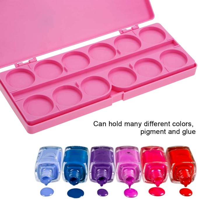 Nail Art Palette, 24 Grid Plastic Nail Art Paint Color Mixing Palette Plate Watercolor Pigment Color Mixing Case Manicure Drawing Tray(Rose Red)