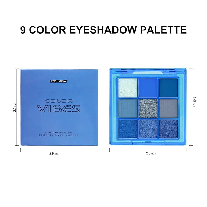 Erinde 9 Colors Dark Light Royal Cobalt Blue Pearl White Glitter Shimmer Eye Shadow Makeup Palette Highly Pigmented Waterproof Matte Glitter Shimmer Daily Party Sparkling Eyeshadow Palett for Girl