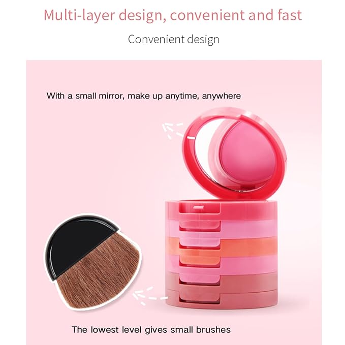 UCANBE 5 Colors Face Blusher Palette Waterproof Matte Long Lasting Lightweight Blush Powder Pink Coral Blushing Pallet with Brush Mirror Women Makeup Gift Set Kit