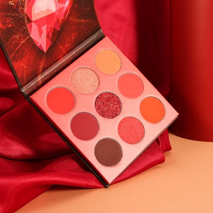 docolor Eyeshadow Palette 9Colors Red Eyeshadow Gemstone Shadow Palettes Highly Pigmented Mattes Shimmers Smokey Glitter Cream Colorful Powder Blendable Long Lasting Waterproof Makeup Palette