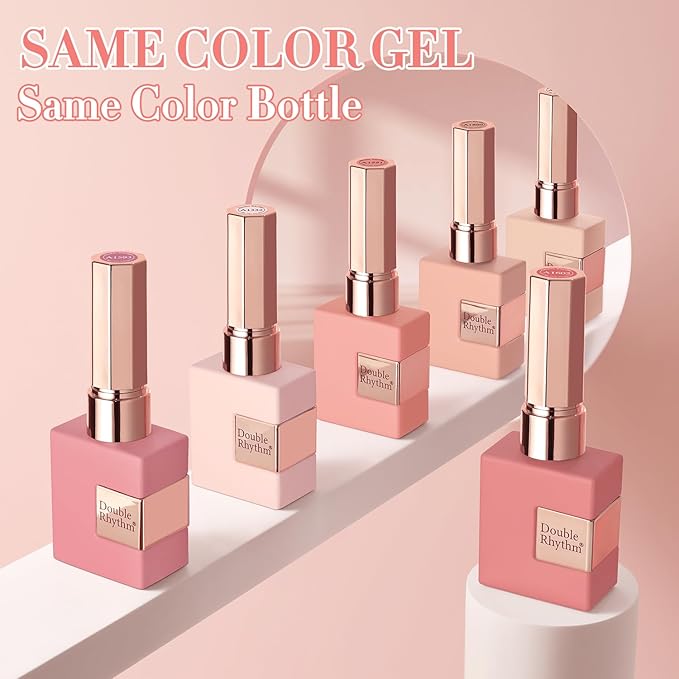 Double Rhythm 6 Pcs 15 ML Gel Polish Set Same Color Same Bottle Soak Off Gel Polish Kit Nail Art Manicure Salon DIY at Home for Women (Rose Beige Nude Cream Rose Coral-T6-20)