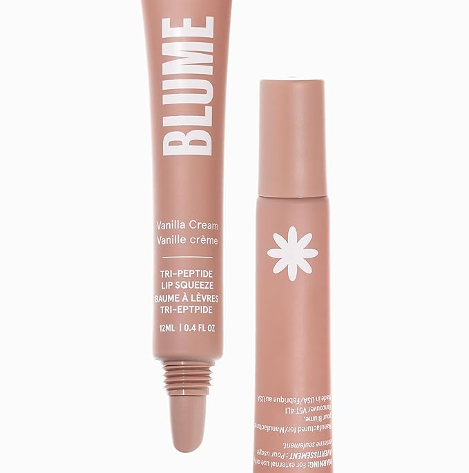 Blume Tri-Peptide Vanilla Lip Balm - Superbalm Lip Moisturizer with Shea Butter and Squalane to Deeply Hydrate & Heal Dry, Cracked Lips - Cruelty Free & Vegan Lip Plumper (0.4 Fl Oz)