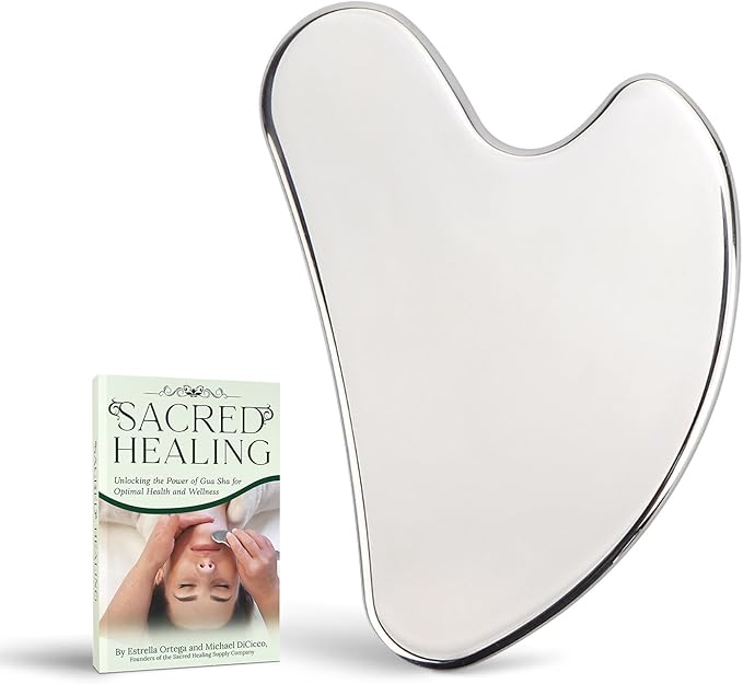 Sacred Healing Premium Stainless Steel Gua Sha Facial Tool – Enhance Beauty, Anti-Aging, Pain Relief, Lymphatic Drainage – Ideal for Home and Professional Use- Metal Gua Sha