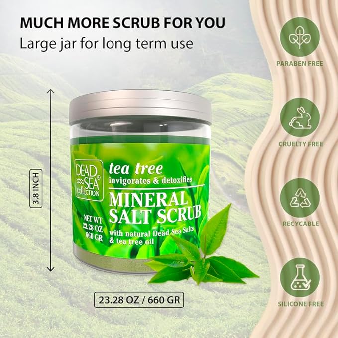 Dead Sea Collection Tea Tree Salt Scrub – Exfoliating Body Scrub for Women – Moisturizing and Nourishing Skin – with Pure Oils and Dead Sea Minerals (23.28 Oz)