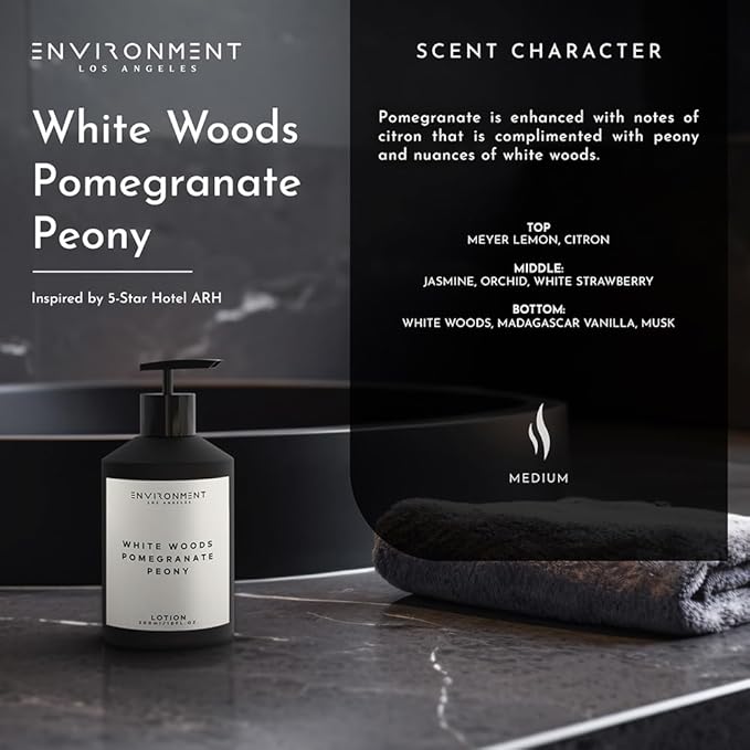 ENVIRONMENT Inspired by 5-Star Hotels ARH Lotion, 300ml Luxury Scented Lotion (White Woods | Pomegranate | Peony) Bathroom Luxury, Men & Women High-End Body Lotion, Hand Cream, Dry Skin Treatment