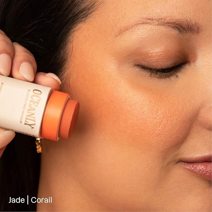 ATTITUDE Oceanly Lightweight Blush Stick, Titanium Dioxide-Free, EWG Verified, Plastic-Free, Vegan & Cruelty-free Makeup, Corail, 0.3 Ounces