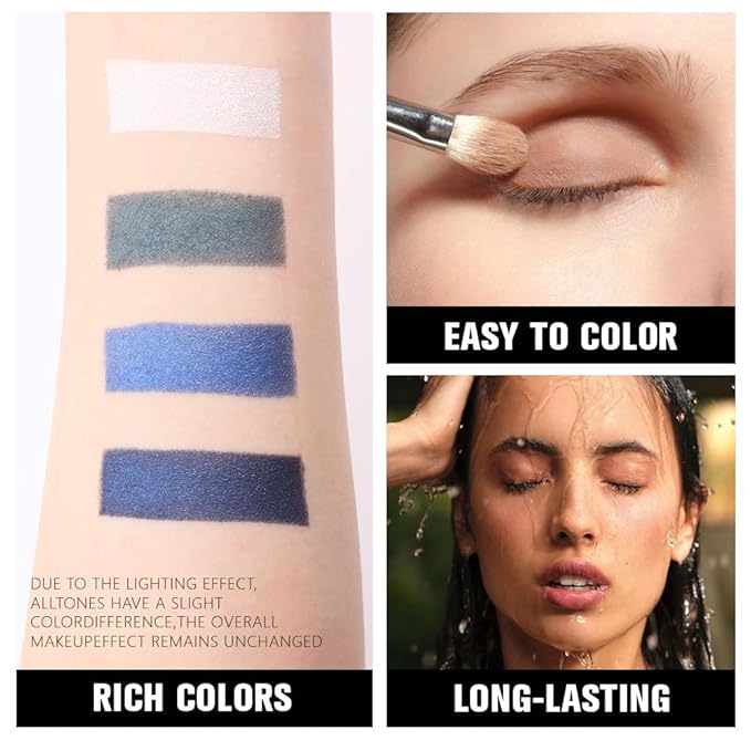 Kaely Powder Eyeshadow Quad, Blue Green Glitter Shimmer Eyeshadow Palette Makeup, Neutral Eye Shadow Palette for Older Women Pigmented Waterproof, sombras para ojos, Blendable, Cruelty-free, 08