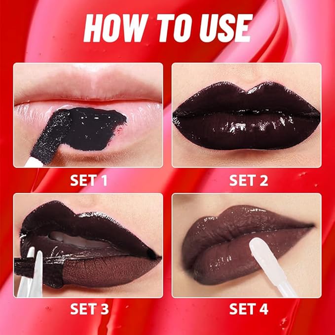 Maroon Lip Stain Peel Off Lip liner and Lip oil with Tweezer, Dual-Ended Peel Off Lip Stain Tattoo, Highly Pigmented Long Lasting Waterproof, Transfer-proof for All Skin Types, 07#