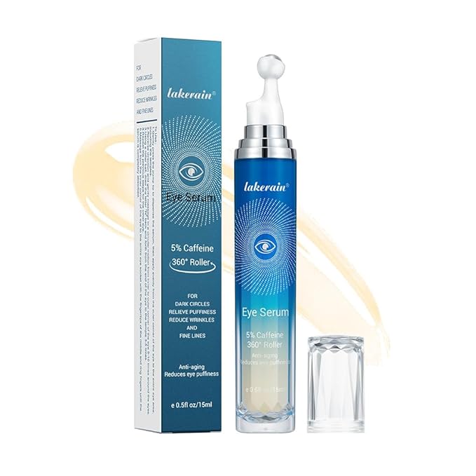 5% Ordinary Caffeine Eye Serum, Anti-Aging Hydrating Eye Serum with 360° Massage Ball,Eye Serum Reduce Wrinkles and Fine Lines,Under Eye Roller Cream for Dark Circles and Puffiness