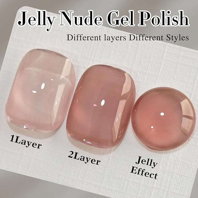 Double Rhythm Translucent Gel Polish Sheer Neutral Natural Light Milky Same Color Same Bottle 15ML Jelly Nail Polish Nail Art DIY at Home (Deep Nude-A1412)