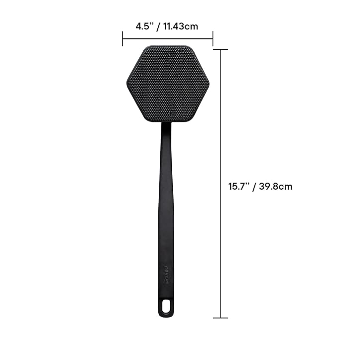 TOOLETRIES Silicone Back Scrubber - Exfoliating Shower Brush, Back Washer for Men, Durable Back Brush with Long Handle - Long Lasting Bath & Shower Accessories - Charcoal