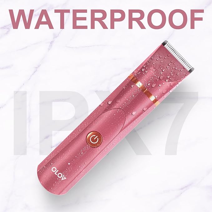 OLOV Electric Body Hair Trimmer - Groin Trimmer for Men - Bikini Trimmer Women - Wet/Dry Shaver Groomer, Replaceable Ceramic Blade Heads, USB Recharge Dock, Waterproof Hygiene Razor, Red