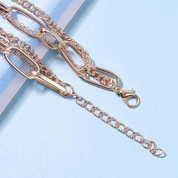 Punk Layered Heart Choker Necklace Gold Lock Pendant Necklace Chunky Paper Clip Chain Necklace Vintage Statement Necklace Chain Jewelry for Women and Girls Gift
