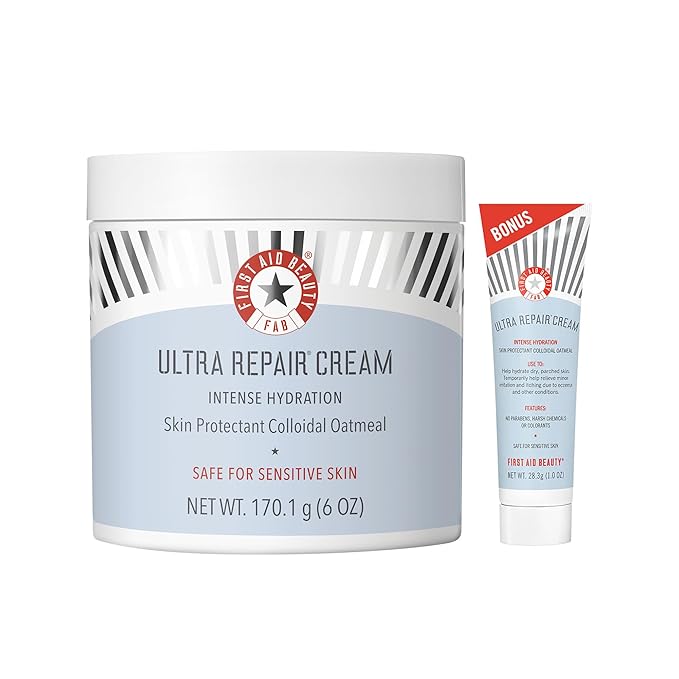 First Aid Beauty - Ultra Repair Cream, Intense Hydration Whipped Colloidal Oatmeal, Clinically Proven to Strengthen Skin Barrier in 7 Days & Helps Relieve Eczema, Luxury Moisturizer, 6 oz + Bonus, 2ct