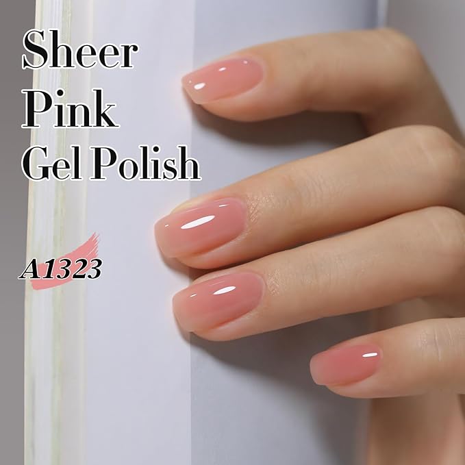 Double Rhythm Translucent Gel Polish Sheer Neutral Natural Light Milky Same Color Same Bottle 15ML Jelly Nail Polish Nail Art DIY at Home (Pink Clear-A1323)