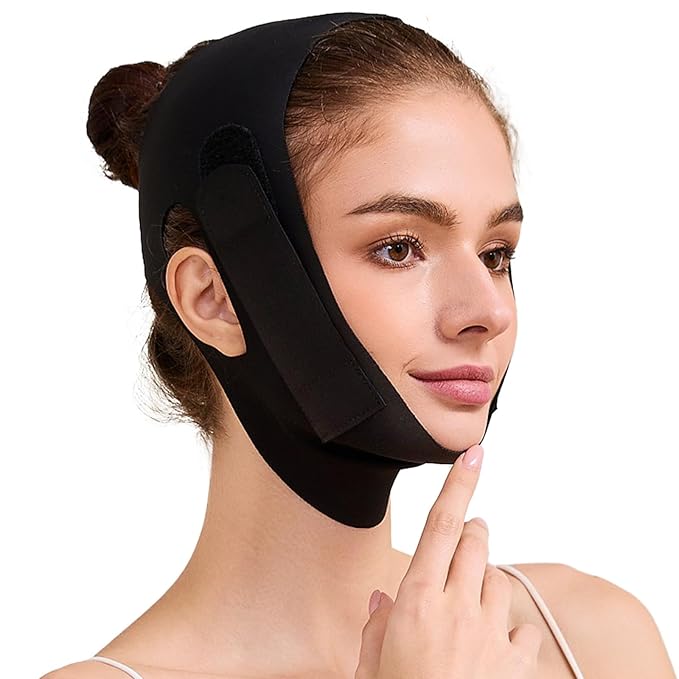 Face Slimming Strap, Double Chin Reducer Band, Graphene V-Line Mask Chin Up Mask V Shaped Face Mask Chin strap for sleeping, V-Line Lifting Mask for Women, Black,Medium