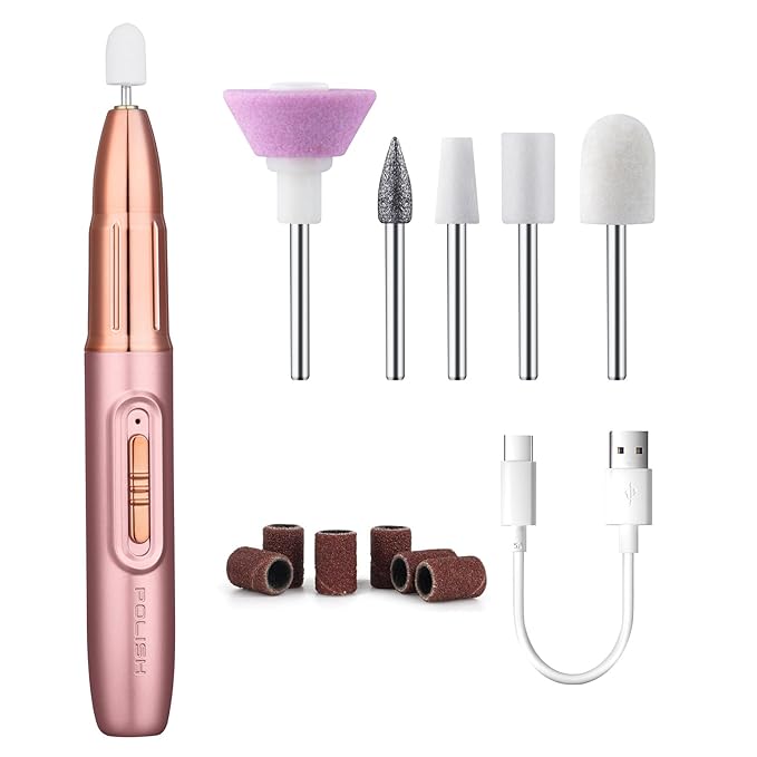 Electric Nail File ,Professional Nail Drill for Acrylic Gel Dip Powder Nails Portable Nail Machine Kit Manicure Pedicure Tools Polishing Set with Nail Drill Bits Sanding Bands (Rose Gold)