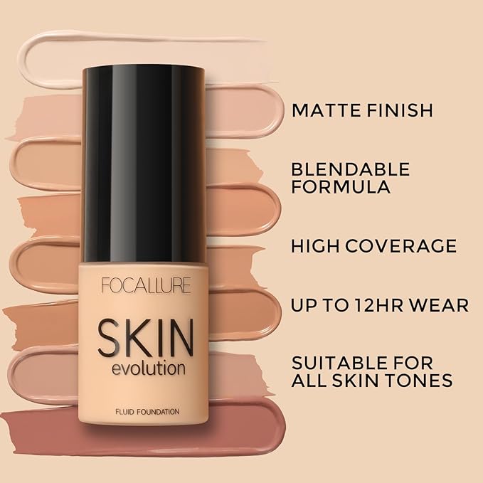 FOCALLURE 2 Pcs Liquid Foundation, Skin Evolution Foundation + Concealer, Full Coverage Foundation Makeup, Durable, Waterproof, Oil-Control, Hides Wrinkles & Lines, Sand