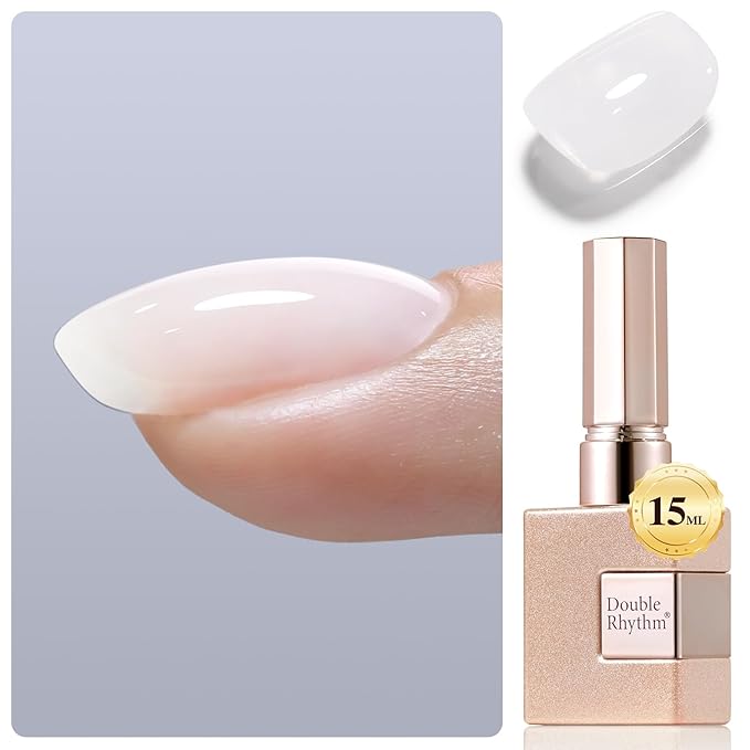 Double Rhythm Milky White Rubber Gel Nail Polish 15ml Nail Strengthener in a Bottle Nail Extension Hard Gel Soak Off Long Lasting UV Gel (Jelly White 8 in 1-2)