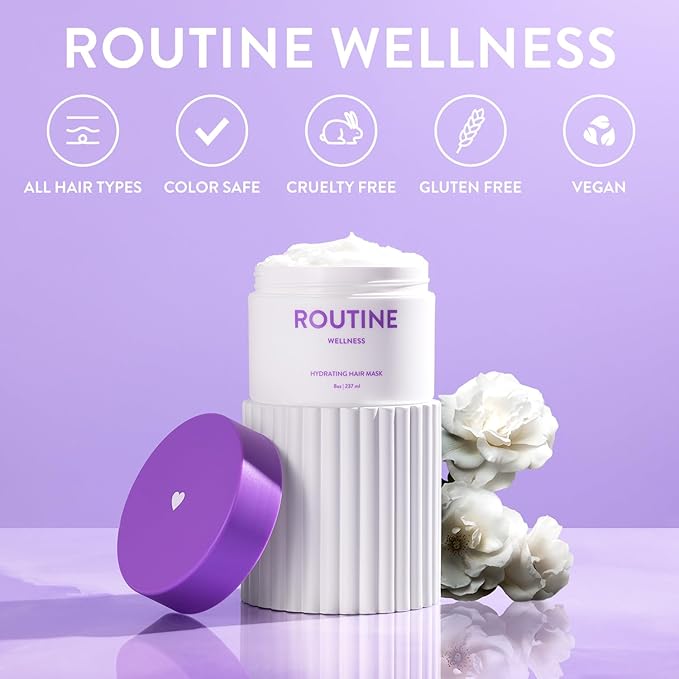 Routine Wellness Deep Conditioning Hair Mask for Dry Damaged Hair - Hydrating, Moisturizing Repair Treatment - Promotes Fullness - Rose Hips 8oz