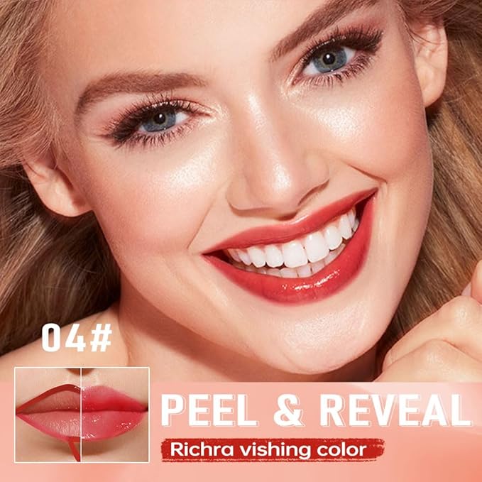 Vibrant Red Coral Peel Off Lip Gloss Masque,Lip Stain Peel Off Tattoo-Peel Off Lip TintandLip Oil 2-in-1Long Lasting Waterproof Transfer-proof Lip Mask Lip Gloss Peel Off Lip Liner,for All SkinType04#