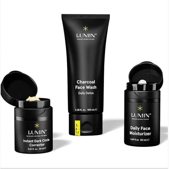 Lumin Skin Care Set Routine for Men - Burnout Buster Trio - Men's Facial Care Kit, Men's Skincare Routine For Dry Skin & Dark Circles, 2 Month Supply