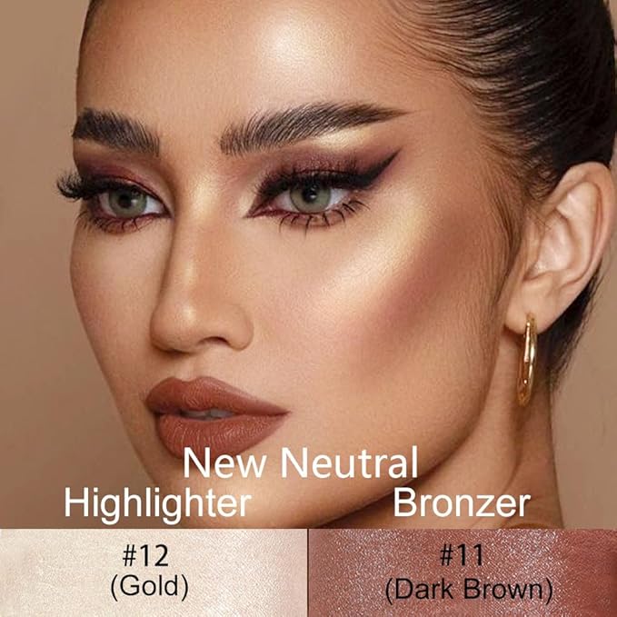 evpct 2Pcs Face Cream Contour Bronzer Sticks Makeup Highlighter Highlight Dark Brown Gold Creme Cheek Contour Sticks contorno en crema Bronzing Foundation Face Contour Stick Kit, 11+12 New Neutral