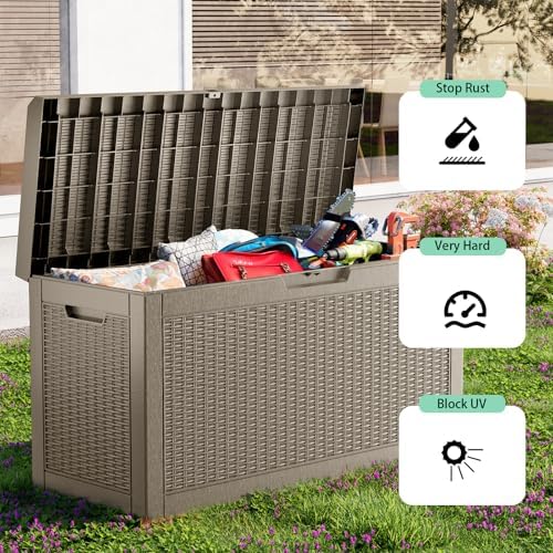 PatioZen 60 Gallon Resin Deck Box, Lockable Outdoor Storage Box - Image 6