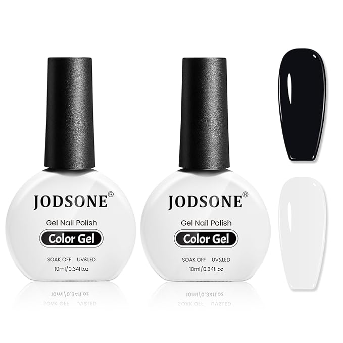 JODSONE 2Pcs Gel Nail Polish Set 10ml Black and White Gel Polish，Soak Off LED U V Nail Gel Manicure All Seasons Gel Polish Nail