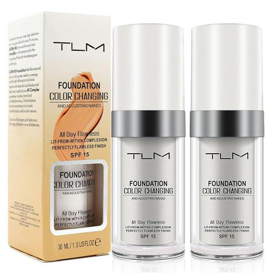 TLM Color Changing Foundation,Nude Makeup Color Changing Concealer,2Pack,All Day Flawless Moisturizing Oil Control Concealer Full Coverage Liquid Foundation Hides Lines
