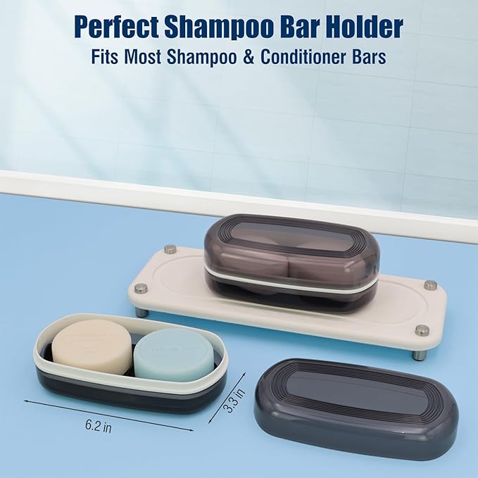 Shampoo Bar Holder Travel Case, Large Soap Holder for 5 oz/10 oz Oversized Bars, Durable & Versatile Storage Soap Container with Drainage Layer (1 Pack, Black Style A-Large)