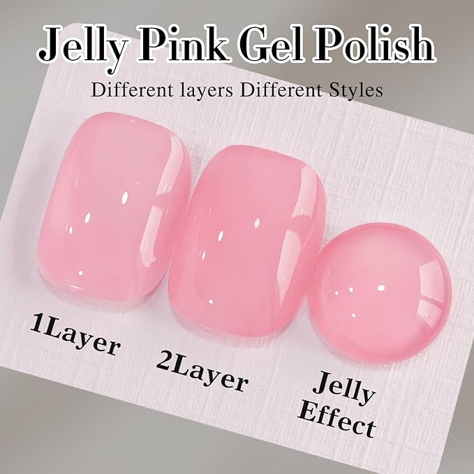 Double Rhythm Gel Polish Translucent Sheer Neutral Natural Light Milky Same Color Same Bottle 15ML Jelly Polish Art DIY at Home (Sheer Pink-A1386)