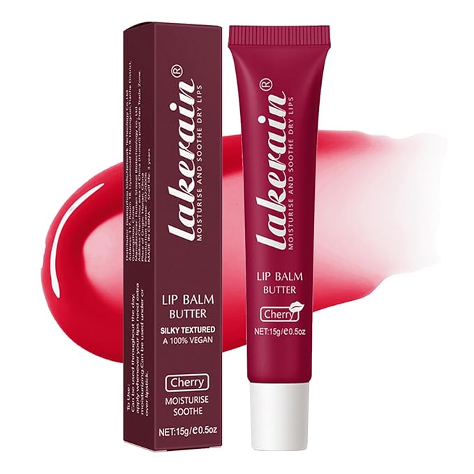 Lip Glowy Balm Butter Lip Balm Plumps Moisturizing Hydrating Lip Mask Repair Moisturizer Lips Care Lip Treatment for Dry Cracked Lip, Glossy Finish, Vegan Tinted Lip Balm Chapstick (#5 Cherry)