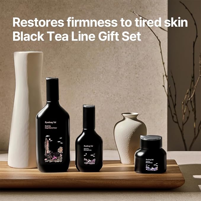 Pyunkang Yul PKY Black Tea Line Gift Box Set, Deep Nurishment for Anti-aging, Rich Moisture Toner, Revitalizing Serum & Nourishing Cream, Zero-Irritation (3-item set)