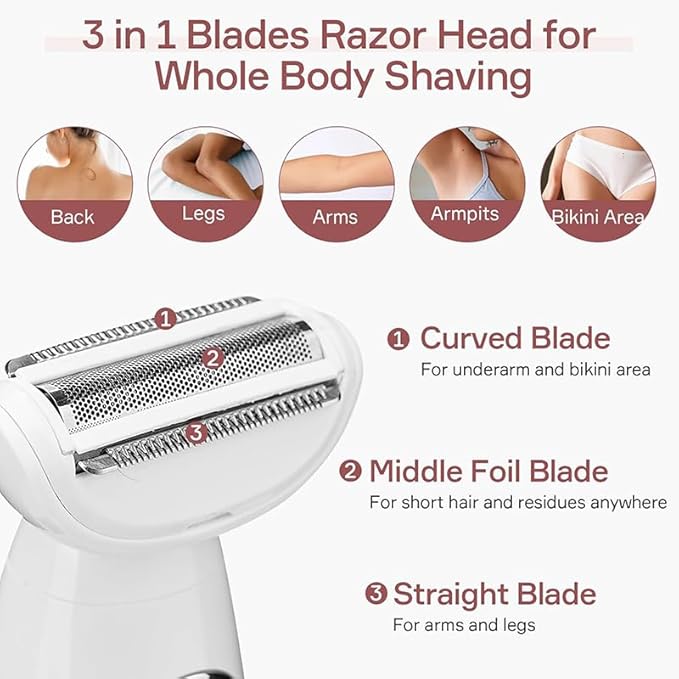Bikini Trimmer for Women, 5 in 1 Electric Razors for Women - Rechargeable Electric Shaver - IPX7 Waterproof Bikini Trimmer for Underarm Leg Arm Body