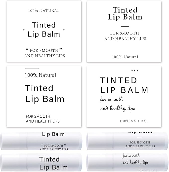 OLYCRAFT 100Pcs Self-Adhesive Lip Balm Tag Stickers 1.7x2.1 inch Waterproof Adhesive Label with Word Patterns Rectangle Lipstick Tag Sticker for Lip Balm Container Tubes Lipstick Wrapping Decoration