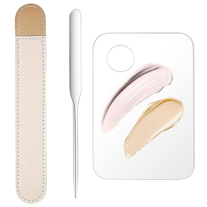 Makeup Spatula and Makeup Palette, Stainless Steel Foundation Palette & Tiny Spatula Tool for Nail, Art, Eye Shadow, Eyelash, Face Makeup (Acrylic Palette)