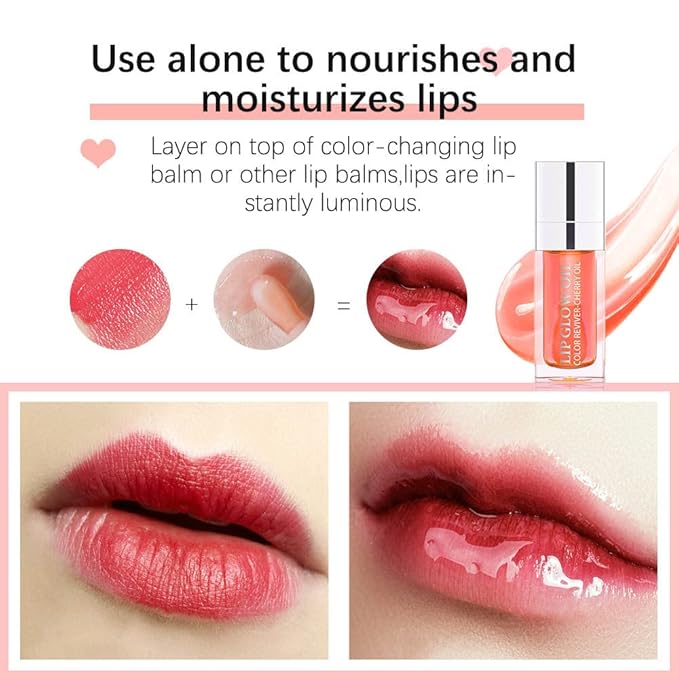 Lip Glow Oil, Care Of Lips, Highlight Lip Color And Lip Oil Hydrating Tinted Lip Balm, Lip Oil Gloss Tinted Hydrating Lip Care Lines Lip Crystal Jelly Moisturizing (012 RoseWood)