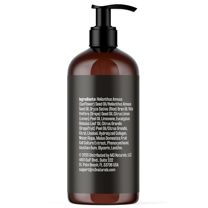 M3 Naturals Anti Cellulite Massage Oil and Silicone Body Brush – Collagen and Stem Cell Skin Tightening Formula for Smoothing and Firming – 8 Fl Oz