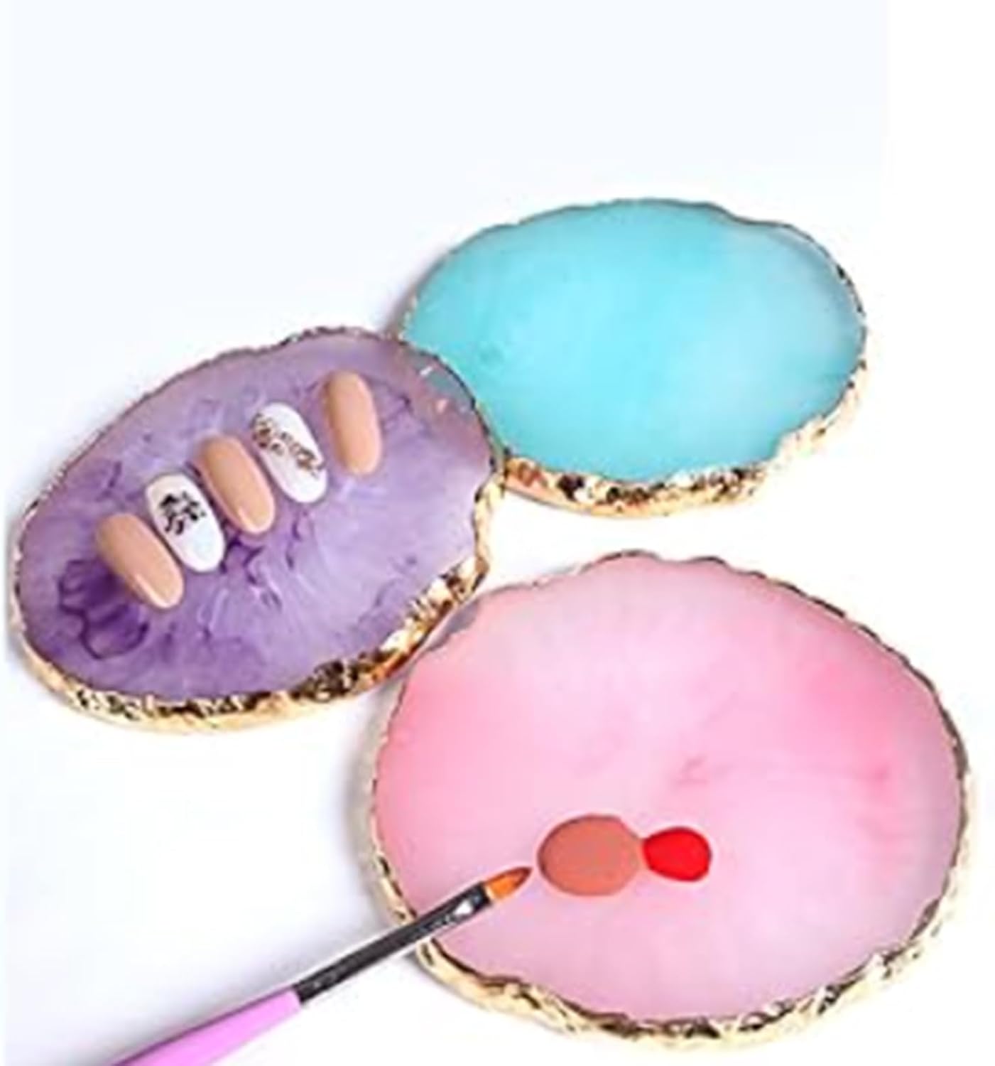 2 Pcs Resin Nail Palette Nail Polish Palette Nail Art Palette with Stainless Stirring Rod (Gray and Blue)