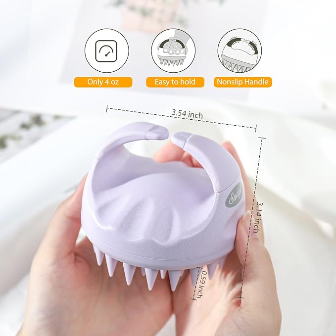 Sndyi Scalp Massager Shampoo Brush, Scalp Scrubber with Soft Silicone Bristles, Scalp Exfoliator for Dandruff Removal, Scalp Massager for Hair Growth, Wet Dry Hair Brush for Scalp Care, Taro Purple