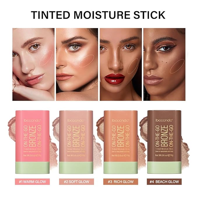 Multi-Use Makeup Blush Stick, Tinted Solid Moisturizer On-the-Go Blush, Multi-use Cream Blush Stick for Cheek & Eyes & Lips, Waterproof Natural Nude Makeup for All Skin (1# Warm Glow)