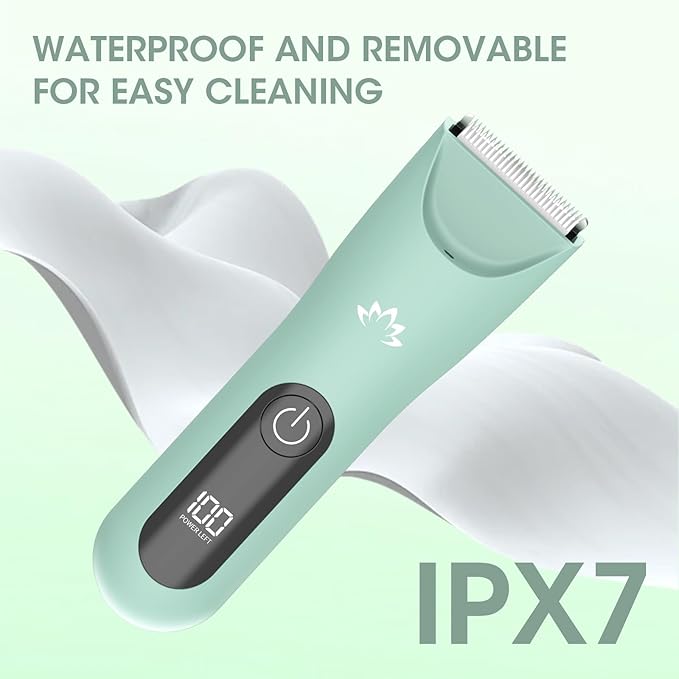 Lanumi Bikini Trimmer Women Rechargeable Body Hair Trimmer Electric Shaver Pubic Hair Grooming Kit with Charging Dock IPX7 Waterproof Wet/Dry Use (Green)