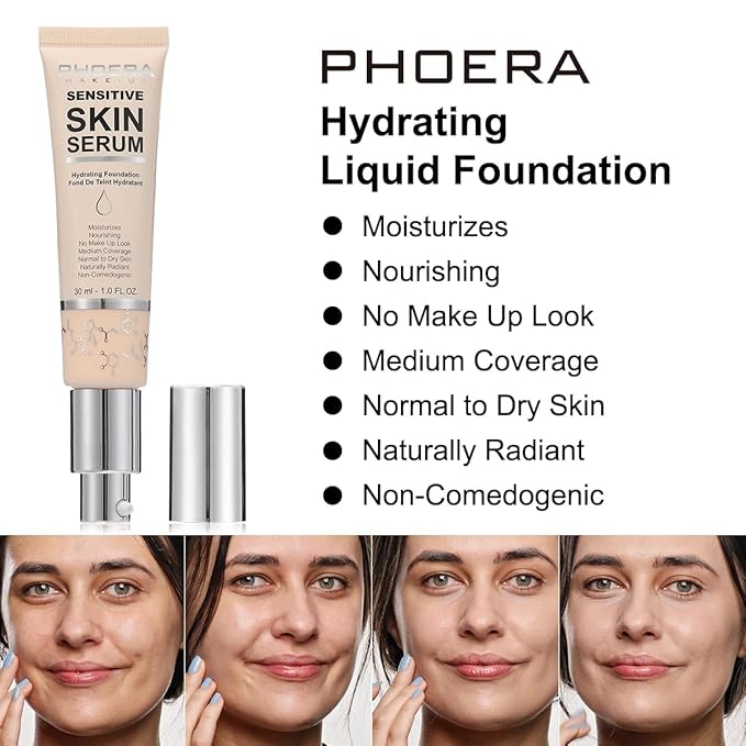 PHOERA Hydrating Serum Foundation,Flawless Full Coverage and Hypoallergenic Makeup Base Foundation. (N05 Tan, norm)