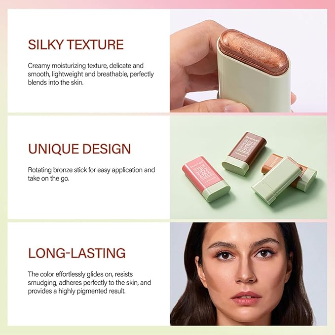 Multi-Use Makeup Blush Stick, Cream Blush Stick, Tinted Solid Moisturizer Stick for Cheek & Eyes & Lips, Waterproof Natural Nude Makeup, Suitable for All Skin (4#Beach Glow)