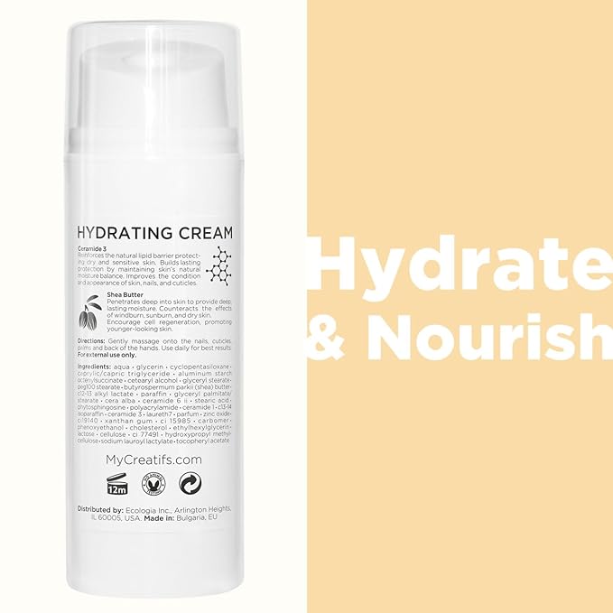 Moisturizing Hand Cream for Dry, Cracked Hands, Nails and Cuticles - 3.4 fl. oz. - Anti-Aging Skin Moisturizer with Vitamin E, Shea Butter, and Ceramides